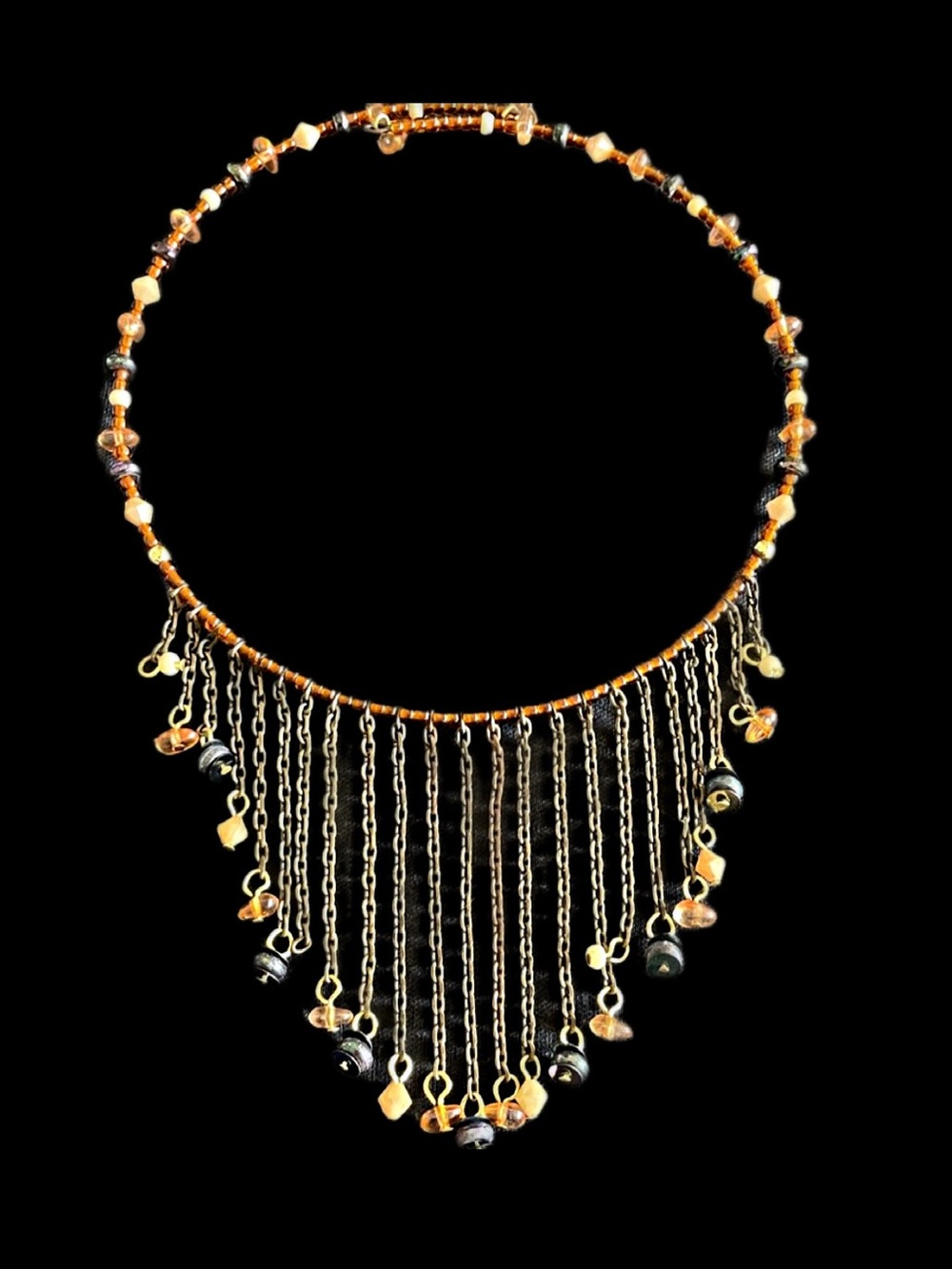 Boho Fringe Beaded Bib Designed Necklace